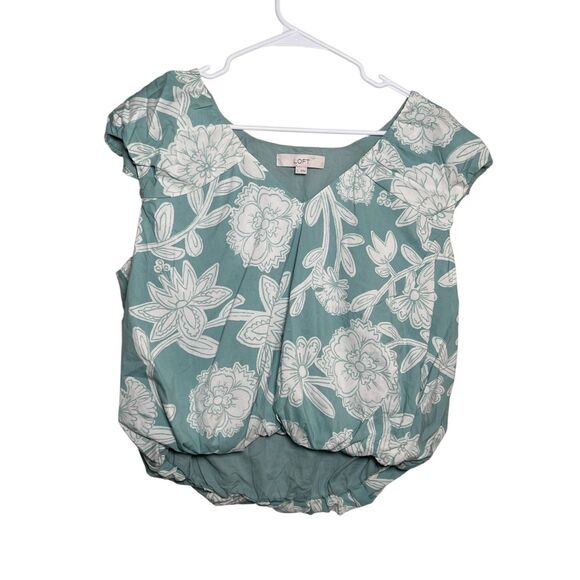 Loft Blouse Women's Large V-Neck Cap Sleeve Bubble Floral Boho Shirt Top - Picture 1 of 9